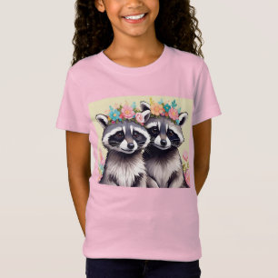 T-Shirt Deux adorables ratons laveurs avec couronnes de fl