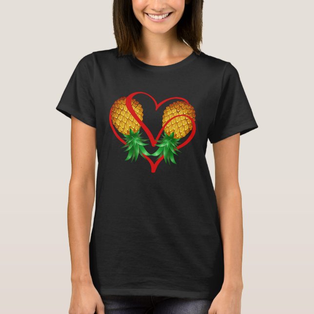 T-shirt Deux aiguilles à l'envers vers le bas de l'ananas  (Devant)