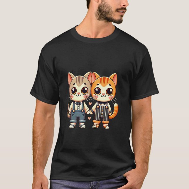 T-shirt Deux amis chats mignons se tenant la main (Devant)