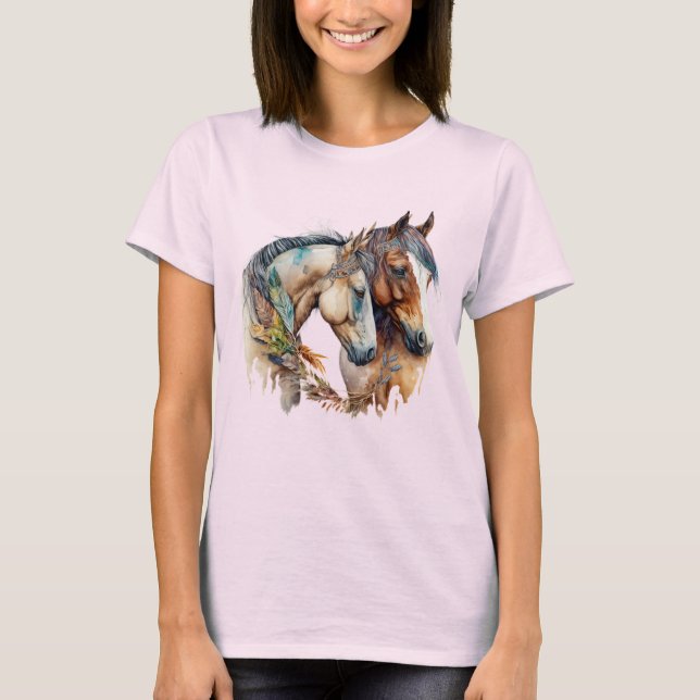 T-shirt Deux beaux chevaux Boho occidental (Devant)