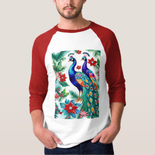 T-shirt Deux Beaux Pics De Noël Avec Poinsettias