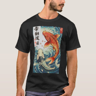 T-shirt Deux carpes koï nageant dans une grande vague