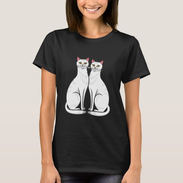 T-shirt Deux chats blancs assis côte à côte (Devant)