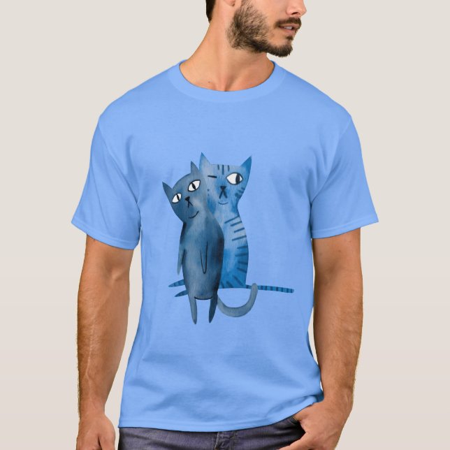 T-shirt Deux chats bleus vintages (Devant)