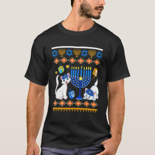 T-shirt Deux chats juifs avec menorah Chanukah dreidel Han