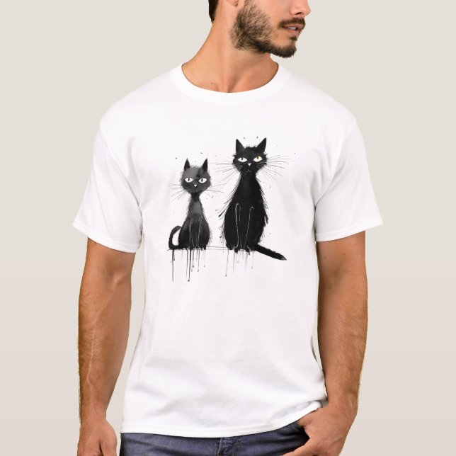 T-shirt Deux chats noirs (Devant)