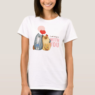 T-shirt Deux chats qui bouchent avec des formes de coeur e