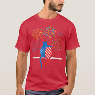 T-shirt Deux chats regardant Firework Drapeau américain Pa