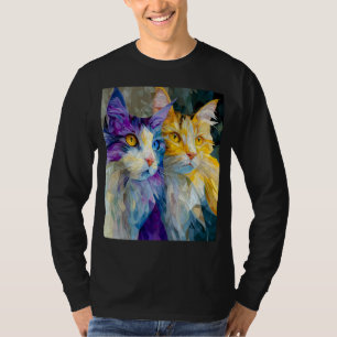 T-shirt Deux chats violets et jaunes
