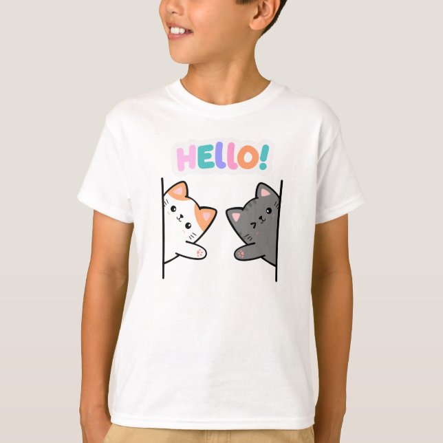T-shirt Deux chats vous saluent. (Devant)