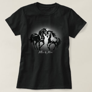 T-shirt Deux chevaux en amour noir blanc cheval couple amo