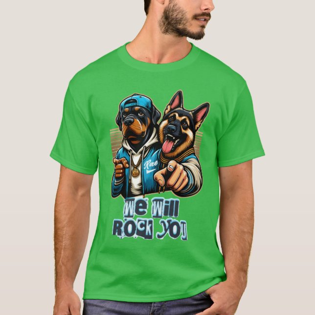 T-shirt deux chiens berçant le design du tee-shirt drôle (Devant)
