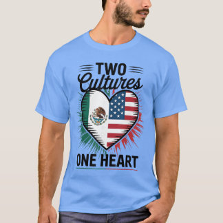 T-shirt Deux cultures un cœur Drapeau Meican Drapeau améri