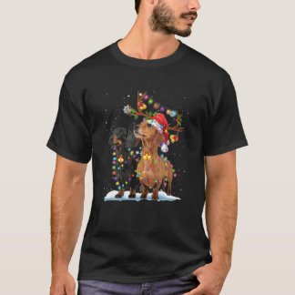 T-shirt Deux Dachshund Reindeer Feux de Noël Chien Xmas S