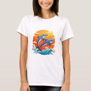 T-shirt Deux dauphins de dessin animé sautant
