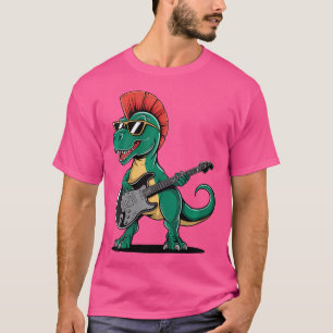 T-shirt Deux Dinosaures Cool Punk Rock Avec Guitare Musiqu