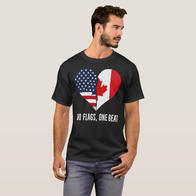 T-shirt Deux drapeaux un rythme Canada🇨🇦  Amérique (Devant entier)