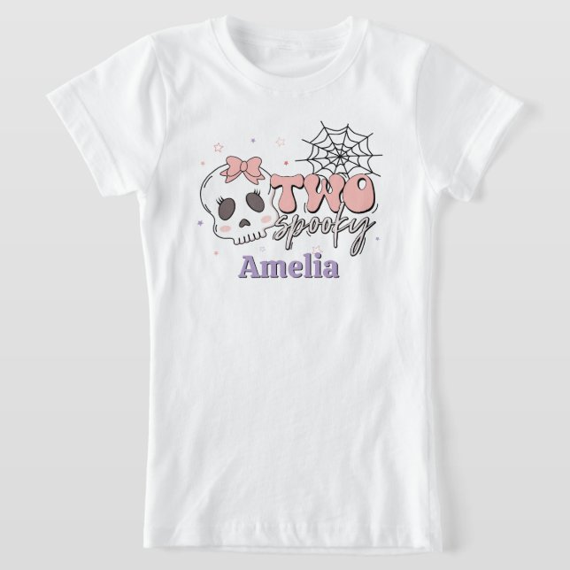T-Shirt Deux Éffrayant Mignonne Pink Halloween Nom Anniver (Poser)
