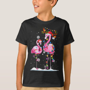 T-shirt Deux flamants avec chapeau de Père Noël et lumière