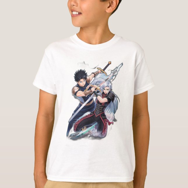 T-shirt Deux guerriers de l'anime s'affrontant aux épées, (Devant)