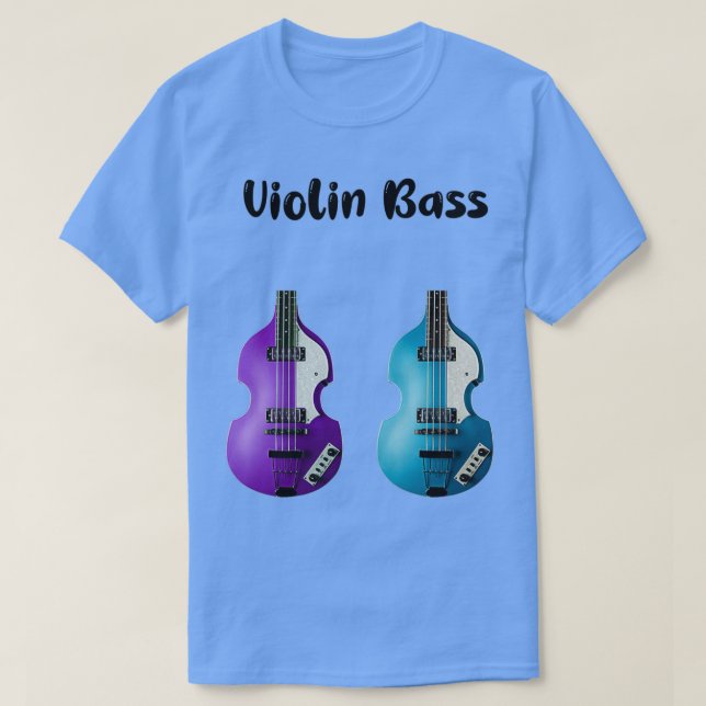 T-shirt Deux Hofner Violon Basse Bleu Et Violet Ins Musica (Design devant)