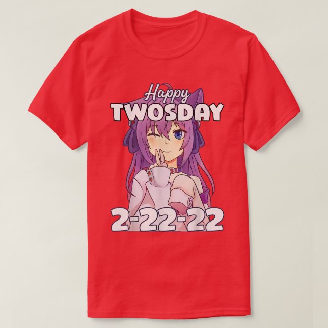 T-shirt Deux Jours 2-22-22 Anime Girl Deux Doigts Pose de  (Design devant)