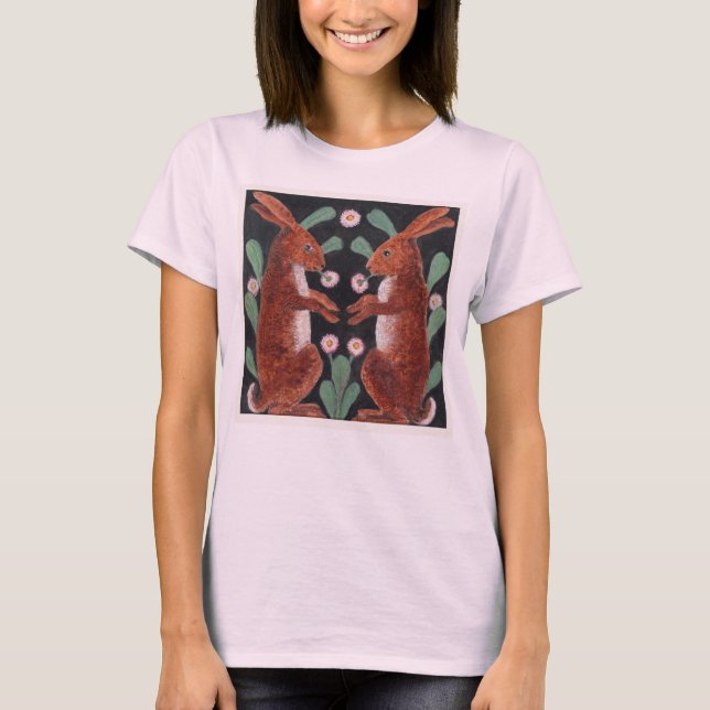 T-shirt Deux lapins dans un jardin ca. 1880 (Devant)