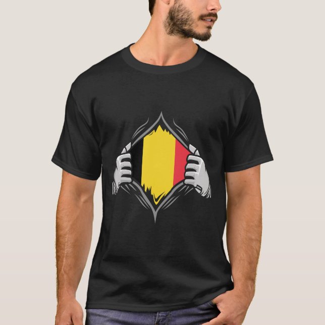 T-shirt Deux mains déchirant le drapeau de Belgique (Devant)