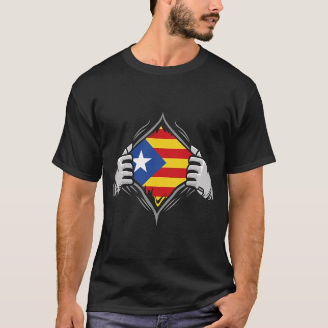 T-shirt Deux mains déchirant le drapeau de la Catalogne (Devant)