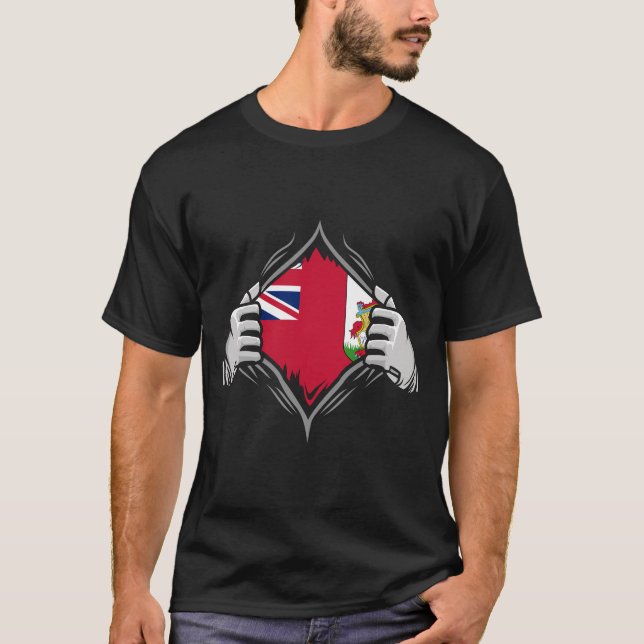 T-shirt Deux mains déchirant le drapeau des Bermudes (Devant)