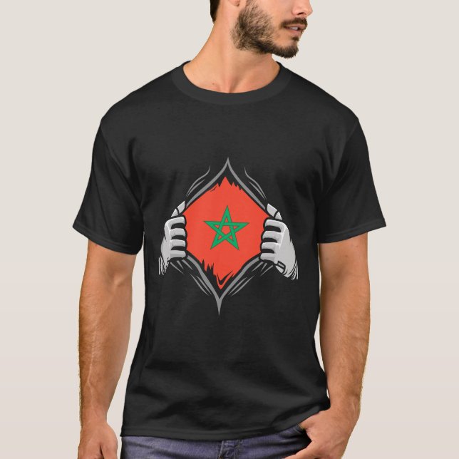 T-shirt Deux mains déchirent le drapeau du Maroc (Devant)