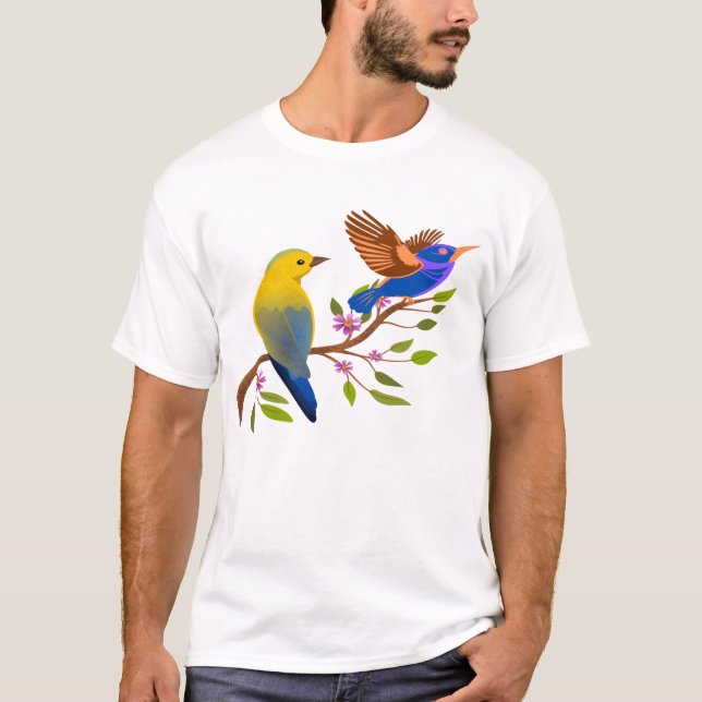 T-shirt Deux moineaux assis sur une branche d'arbre (Devant)