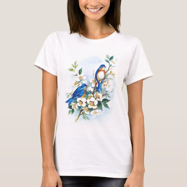 T-shirt Deux oiseaux bleus (Devant)