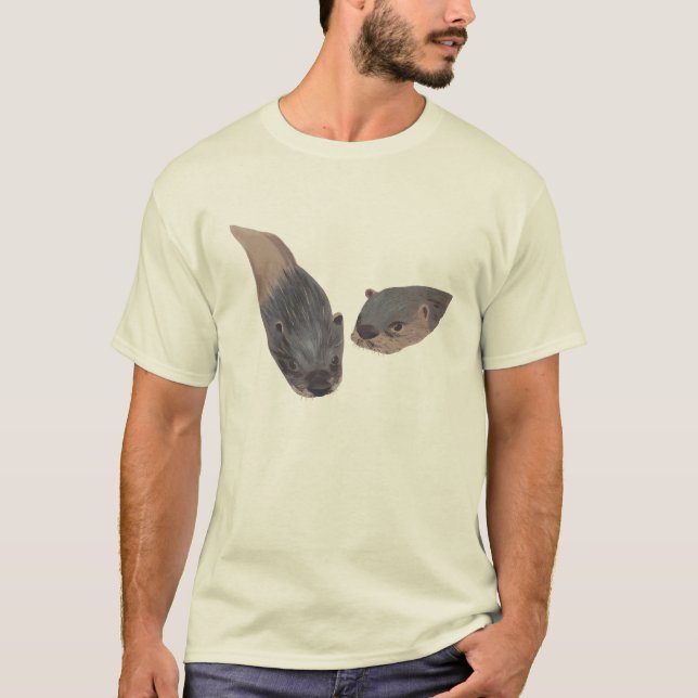 T-shirt Deux Otters de natation peignant des Tee - shirts (Devant)