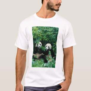 T-shirt Deux pandas mangeant du bambou ensemble, Wolong