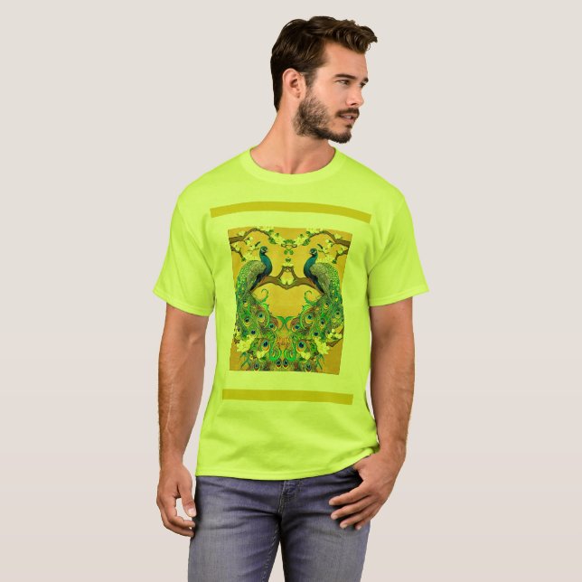 T-shirt Deux Peacocks bleus indiens mâles (Devant entier)