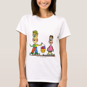 T-shirt Deux personnages de dessins animés avec panier de 