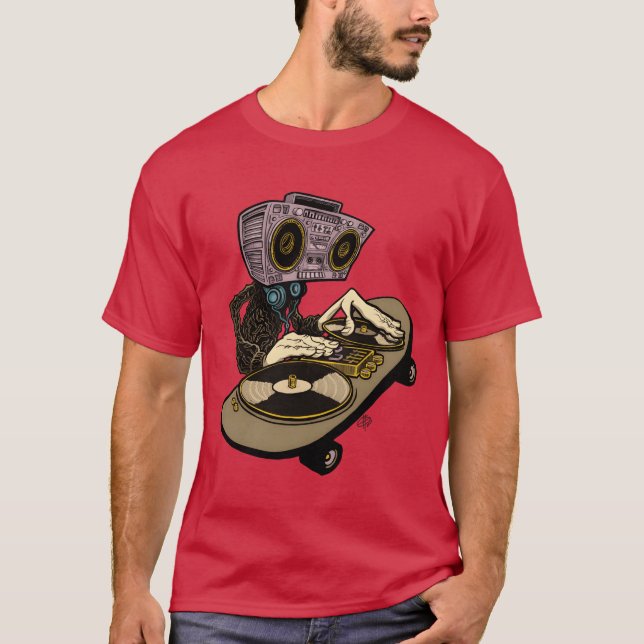 T-shirt deux platines et un skateboard drôle (Devant)