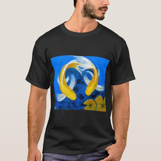 T-shirt Deux poissons-koïs dorés dans un tableau d'étang d (Devant)
