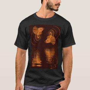 T-shirt deux poissons rouges orange vif avec des rides et