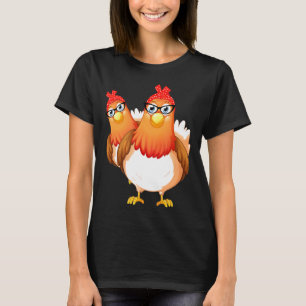 T-shirt Deux poulets avec bandeau bandana et lunettes mign