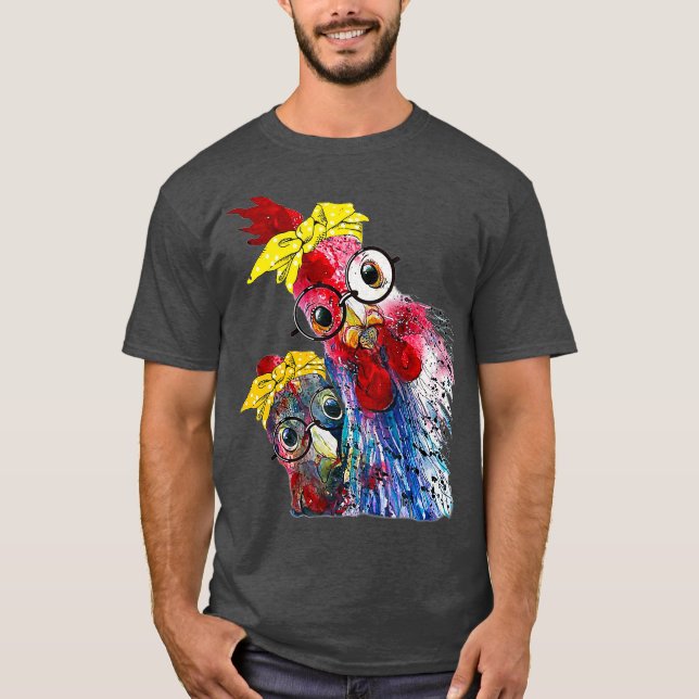 T-shirt deux poulets avec bandeau de bandana et lunettes (Devant)