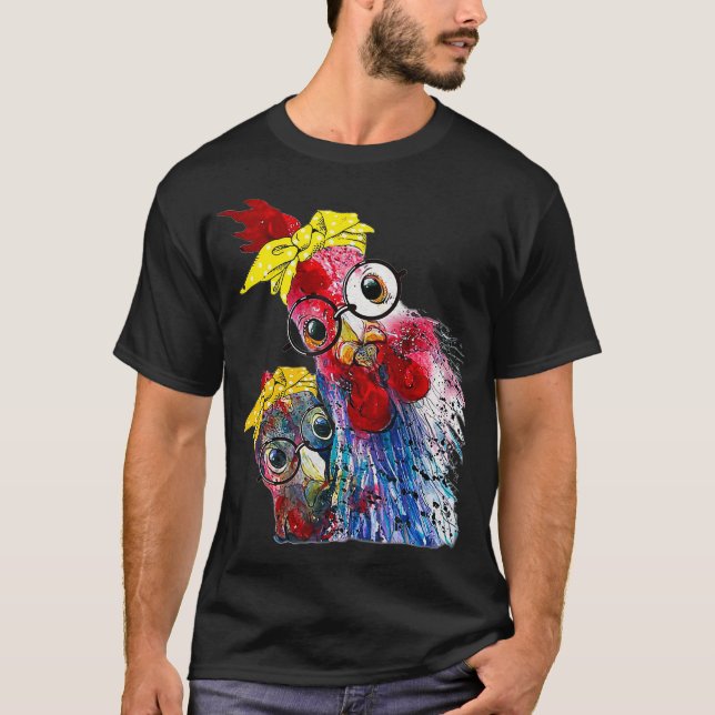 T-shirt deux poulets avec bandeau de bandana et lunettes m (Devant)