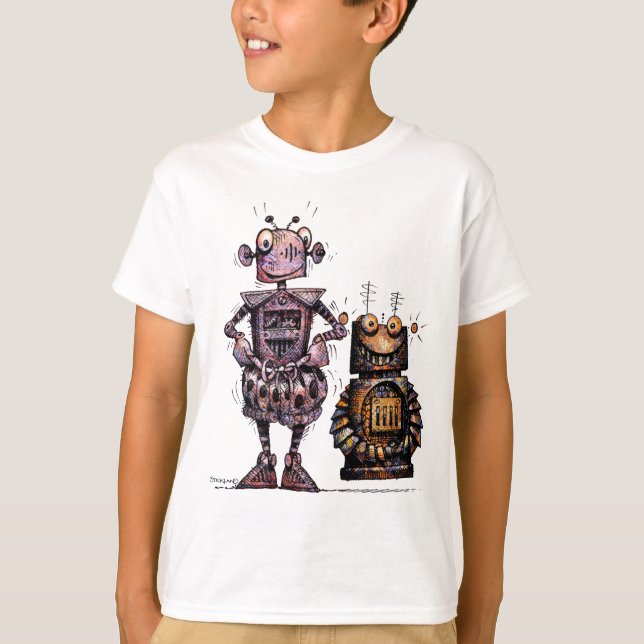 T-shirt Deux robots de l'enfant drôle (Devant)
