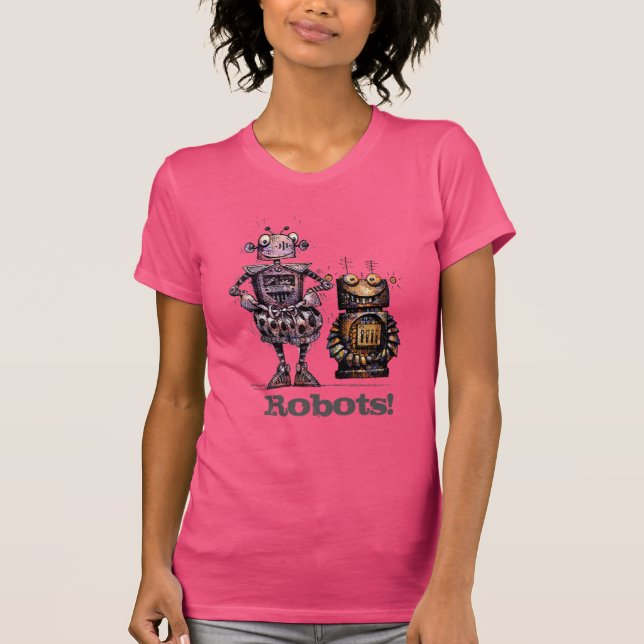 T-shirt Deux robots mignons drôles (Devant)