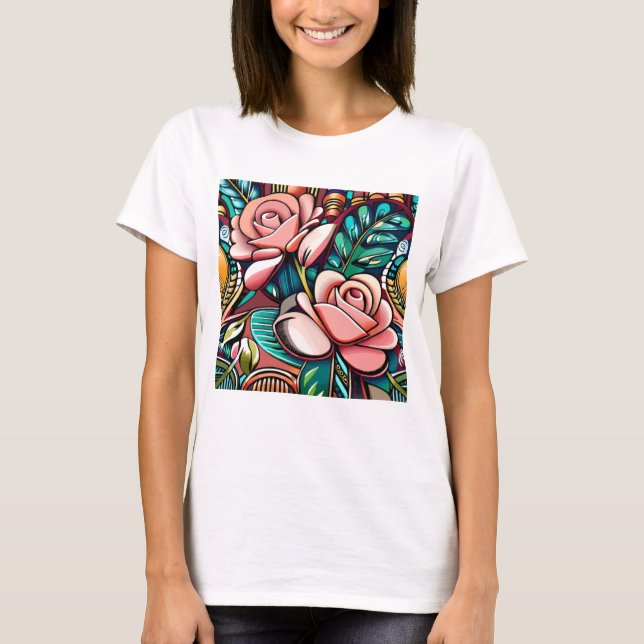 T-shirt Deux Roses : Un Arrangement Floral À Motifs (Devant)