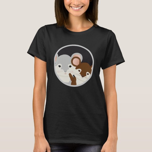 T-shirt Deux souris mignonnes ensemble dans le trou de la  (Devant)