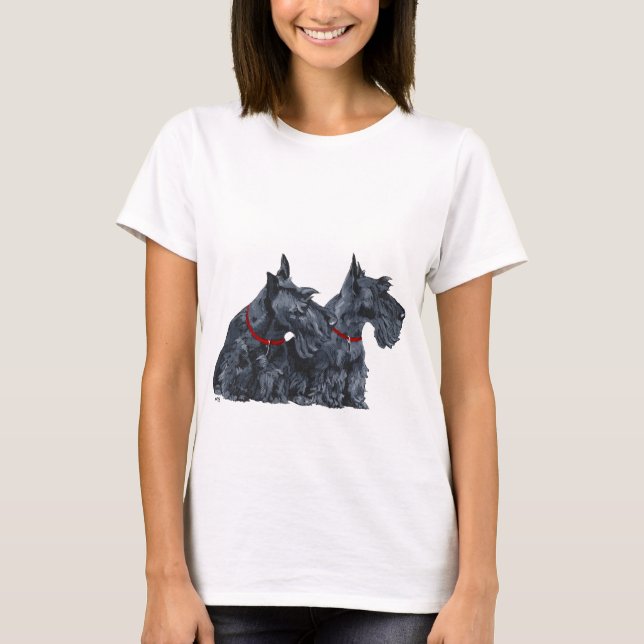 T-shirt Deux Teckels Écossais Curieux (Devant)