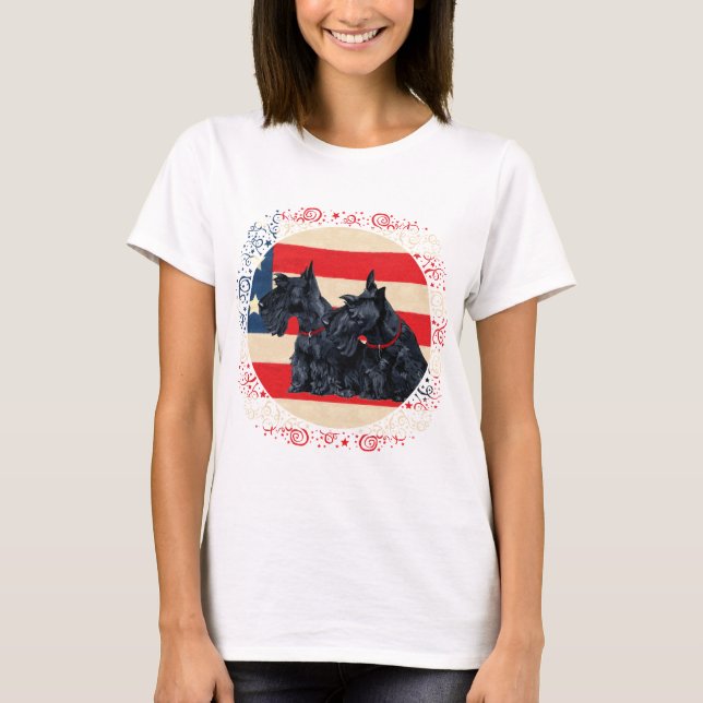 T-shirt Deux Terriers écossais patriotiques (Devant)