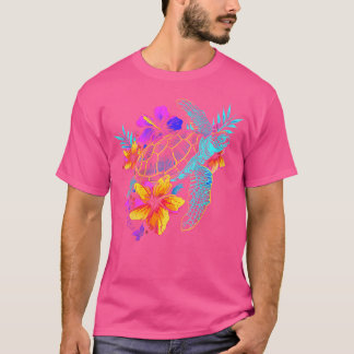 T-shirt Deux tortues de mer Fleurs hawaiiennes Hawaii Plon